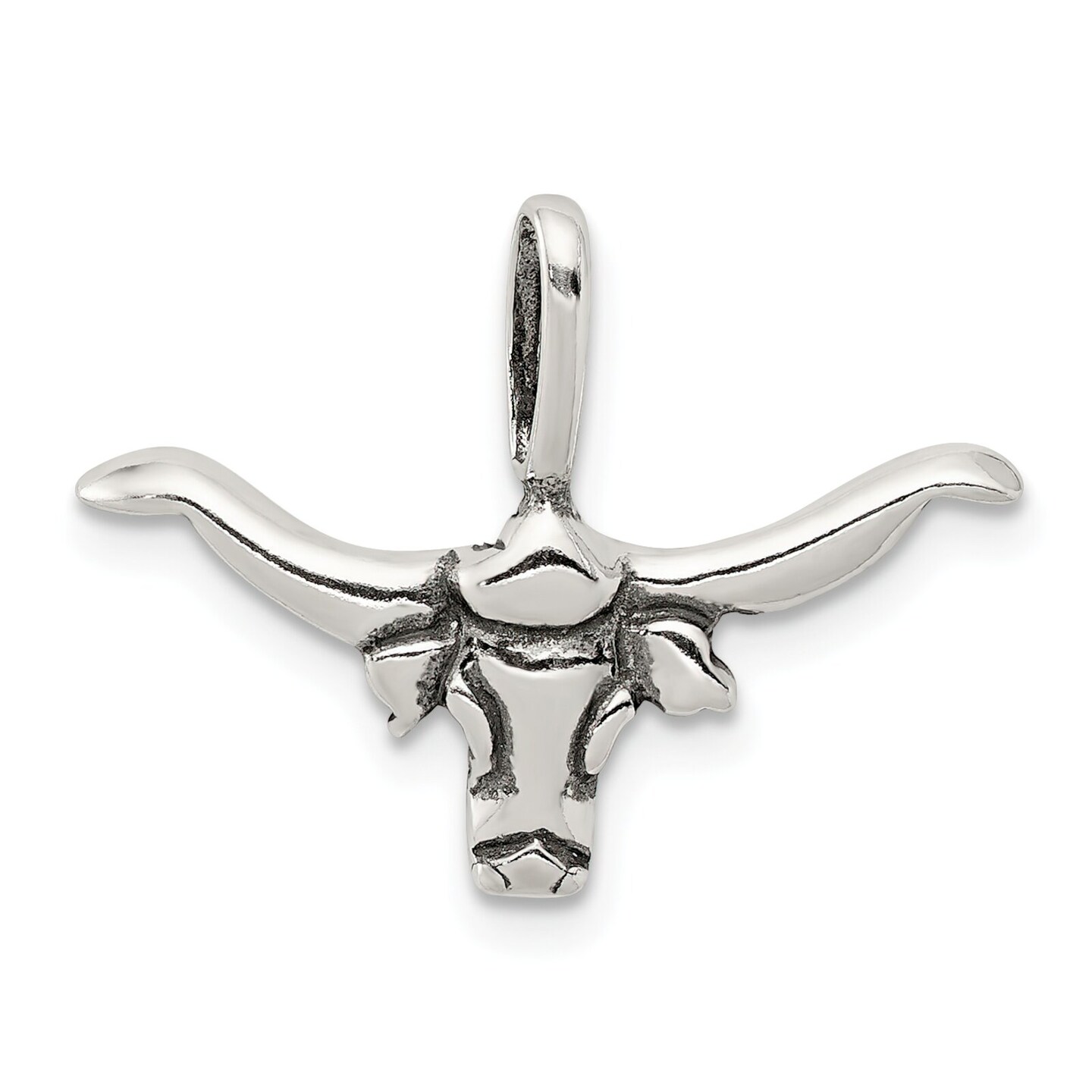 Sterling Silver Bull w/Horns Pendant Charm Jewelry 15mm x 23mm