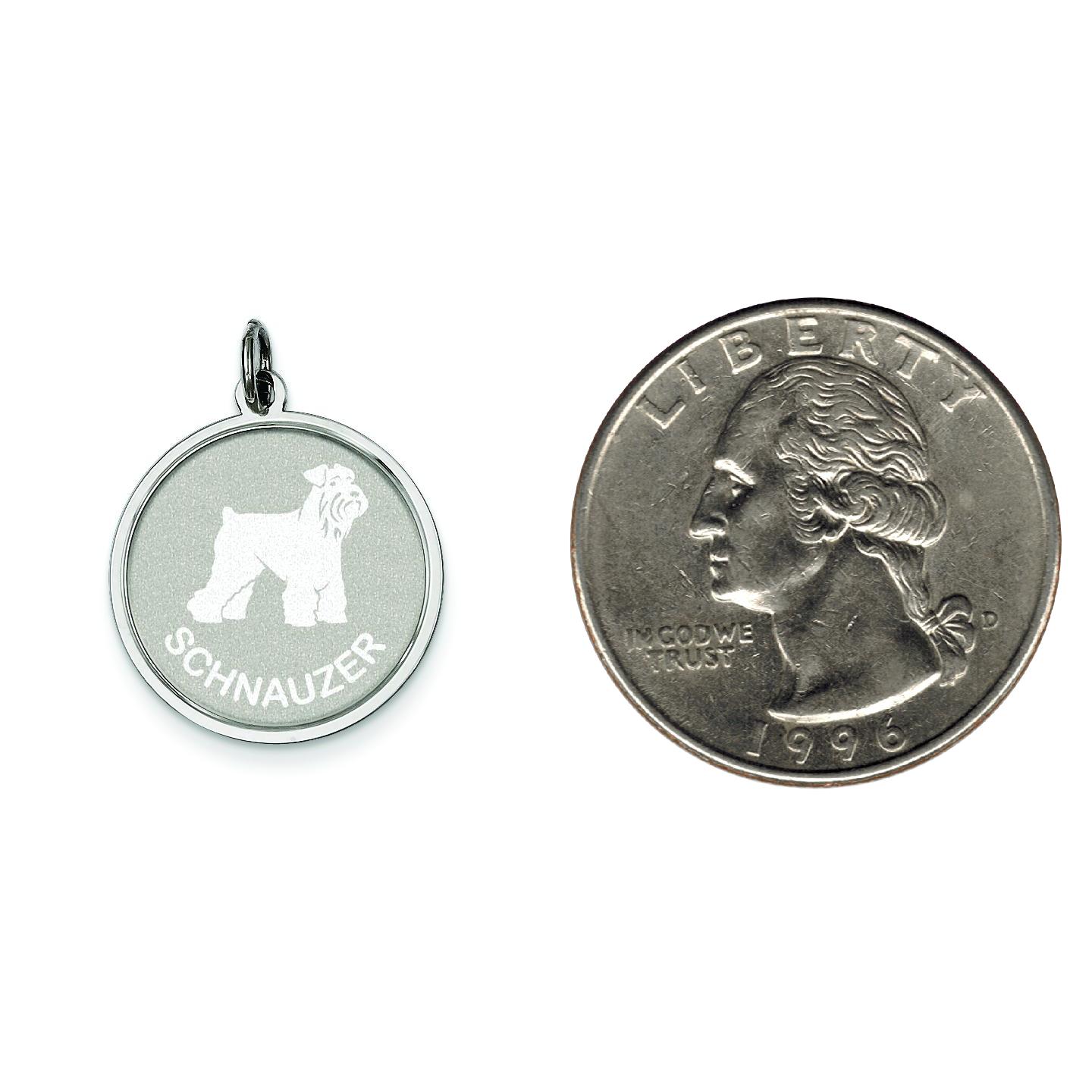 Sterling Silver Schnauzer Disc Charm Pendant Jewelry 26mm x 19mm