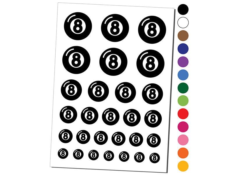 8 Eight Ball Billiards Pool Temporary Tattoo Water Resistant Fake Body Art Set Collection