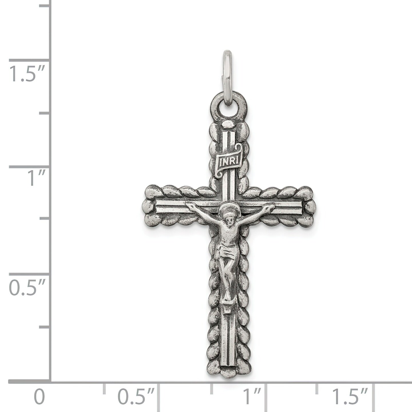 Sterling Silver INRI Crucifix Charm Jewelry Pendant 31mm x 17mm