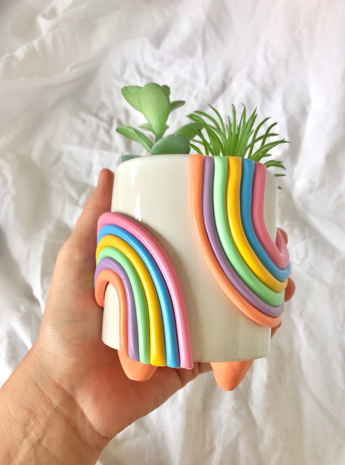 Retro Eclectic Colorful Planters, Cute Ceramic Planter, Rainbow