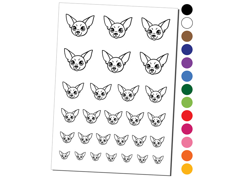 Chihuahua Dog Head Temporary Tattoo Water Resistant Fake Body Art Set Collection