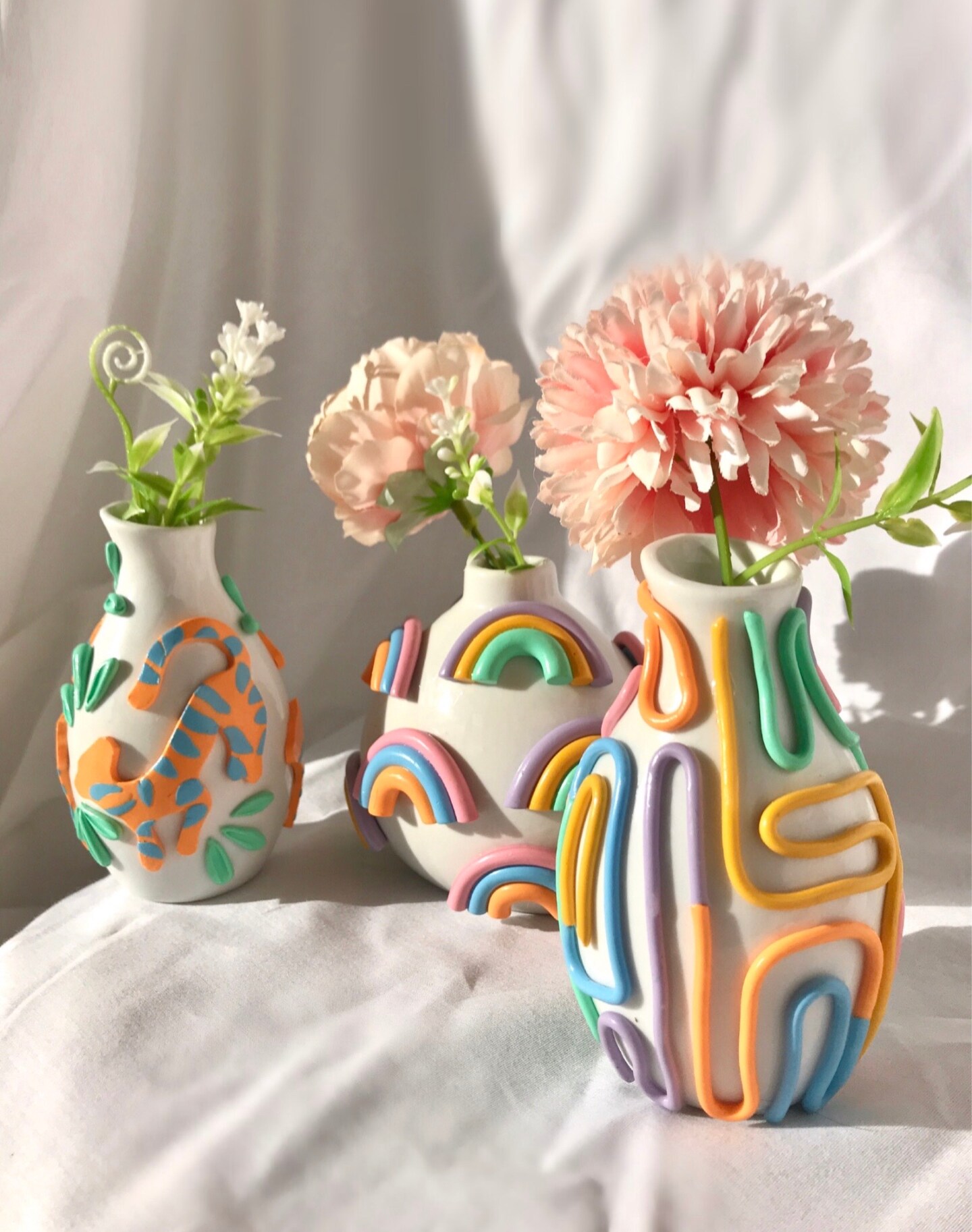 Retro Eclectic Colorful Bud Vase, Cute Ceramic Vase, Rainbow Pot Planter, Modern ceramic vase, pastel color ceramics, Boho home decor 211095080541487104