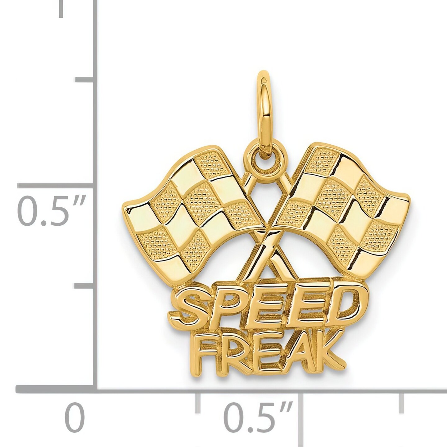 14K Yellow Gold Speed Freak &#x26; Racing Flags Charm Jewerly 20mm x 18mm