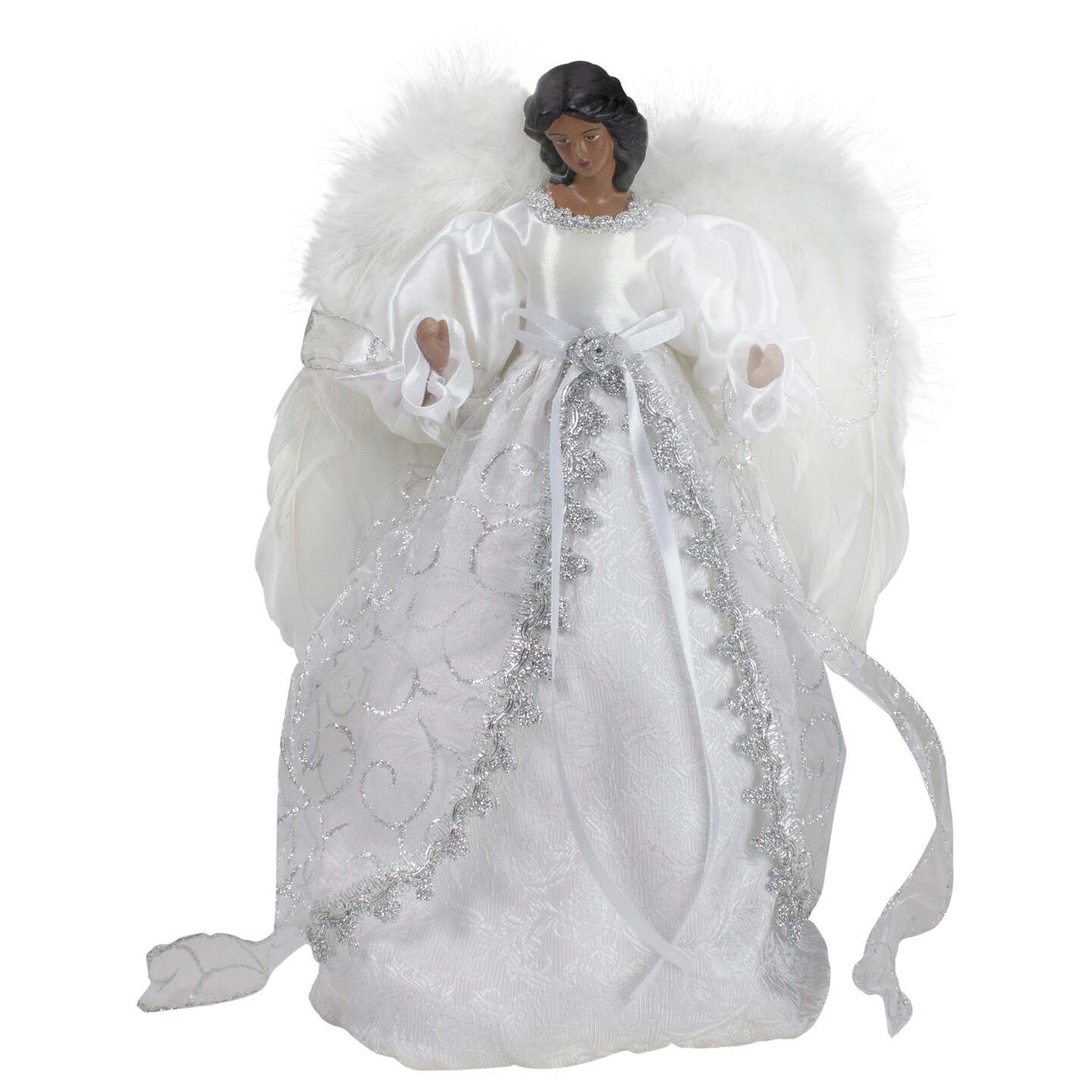 Northlight 14&#x22; African American Silver and White Angel Christmas Tree Topper, Unlit