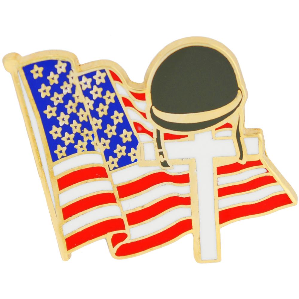 American flag with White Memorial Cross Pin 1&#x22;