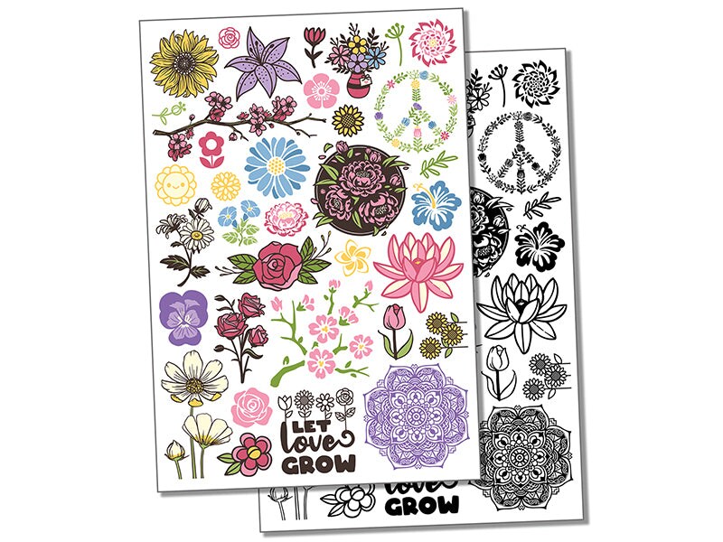 Spring Summer Flowers Temporary Tattoo Water Resistant Fake Body Art Set Collection