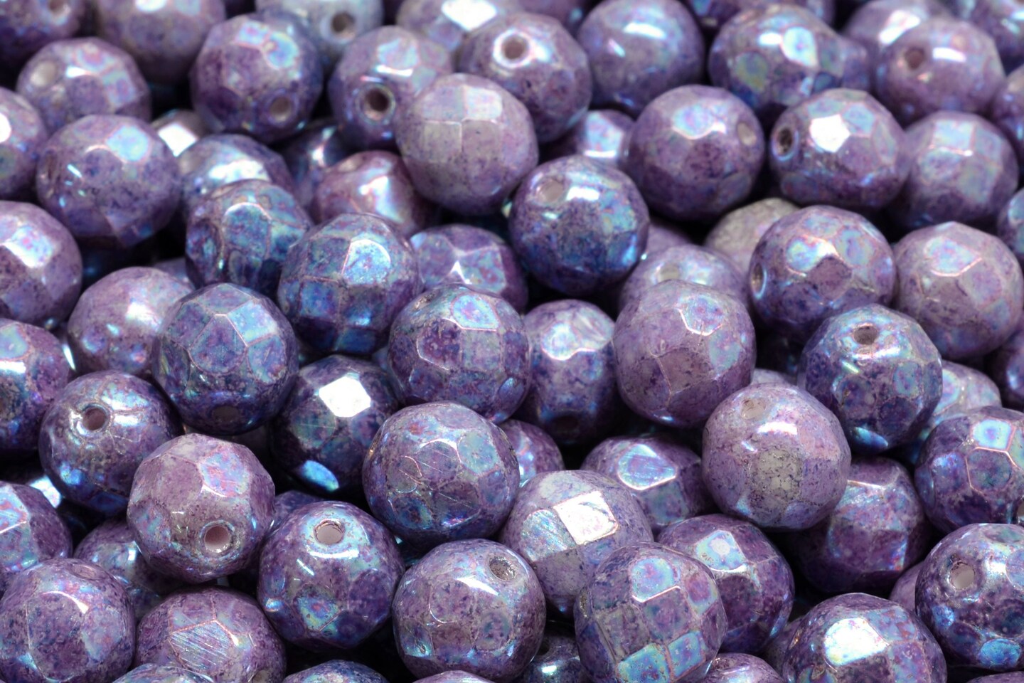 8mm Czech Fire Polish Beads, White Nebula, 25 pieces