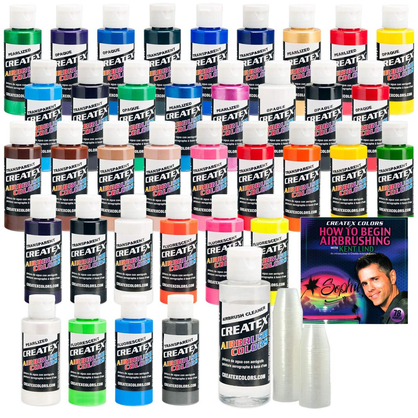 36 Color Airbrush Paint Set with DVD, Cleaner & Mixing Cups, 2 oz. Bottles Michaels