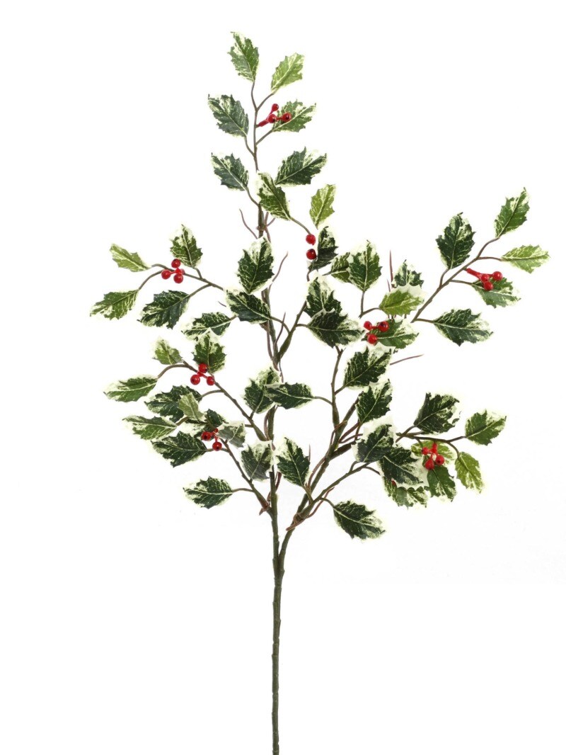 Set of 48: Mini Green &#x26; White Holly Spray with Lifelike Red Berries | 17&#x22; Long | Festive Accents | Christmas Sprays | Home &#x26; Office Decor