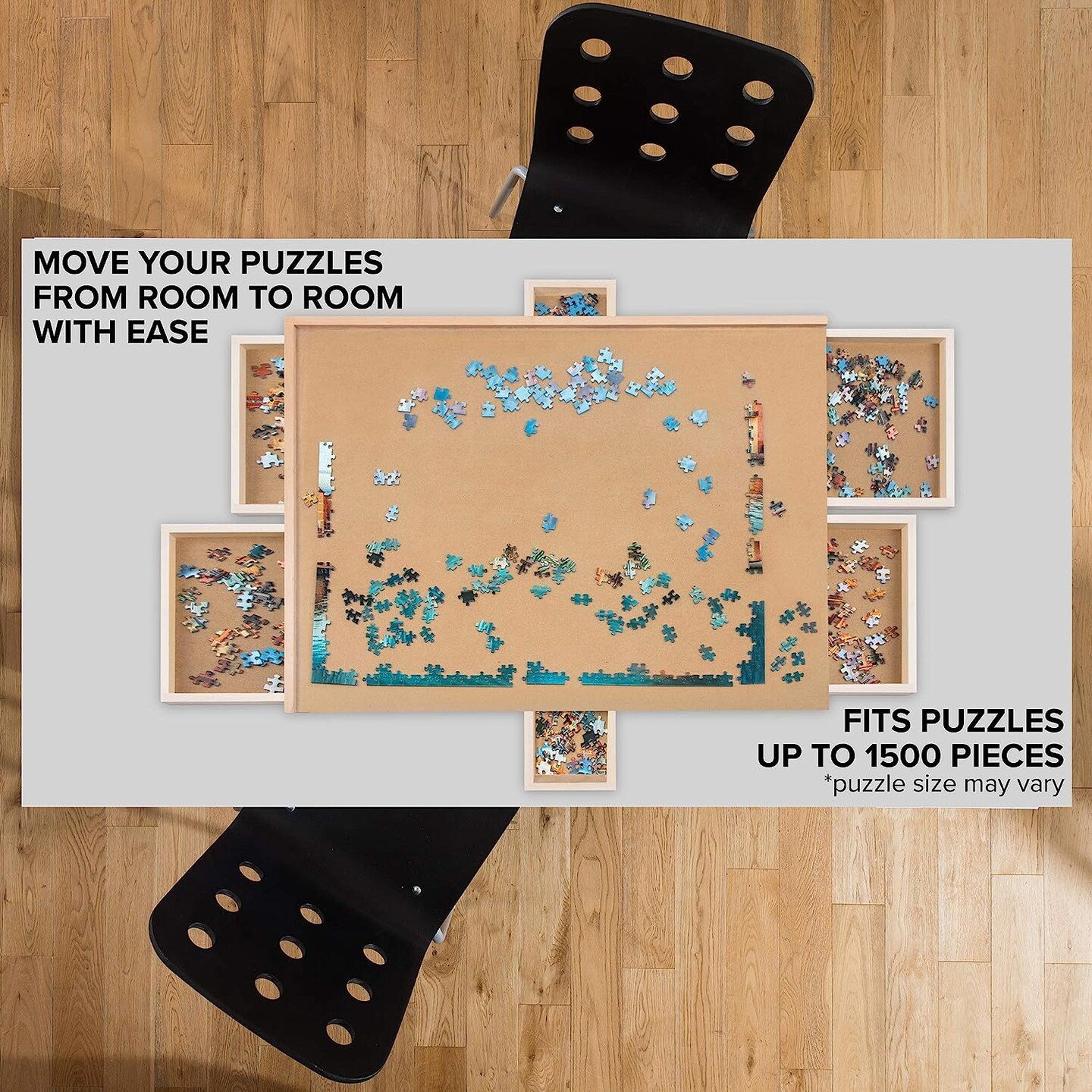 SkyMall 1500 Piece Puzzle Board W/ 6 Drawers, 27&#x201D; x 35&#x201D; Wooden Jigsaw Puzzle Table