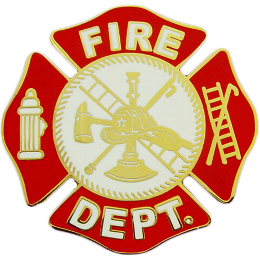 Fire Department Logo Shield Pin Red 1 1/2&#x22;