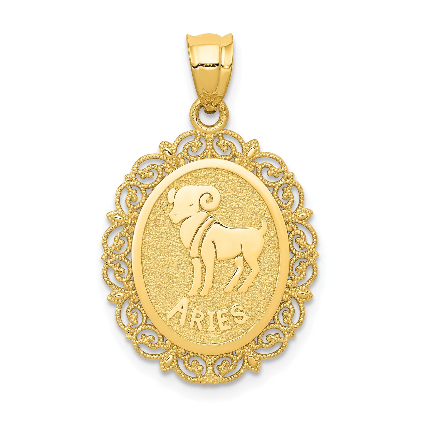 14K Satin Gold Aries Zodiac Oval Charm Pendant Jewelry 25mm x 18mm