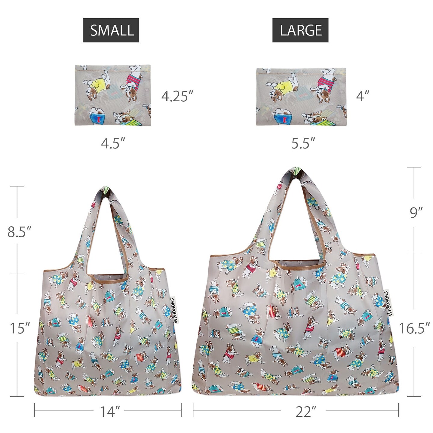 Wrapables Large &#x26; Small Foldable Tote Nylon Reusable Grocery Bags, Set of 2