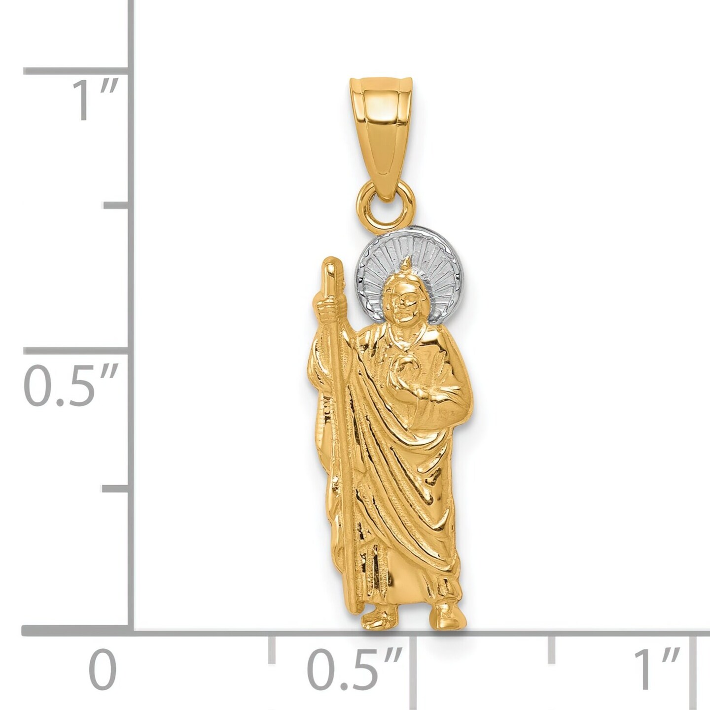 10K Gold &#x26; Rhodium Plated Saint Jude Charm Pendant Jewelry 25mm x 6mm