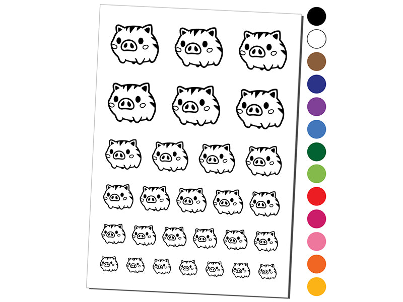 Fun Chibi Wild Boar Pig Swine Temporary Tattoo Water Resistant Fake Body Art Set Collection