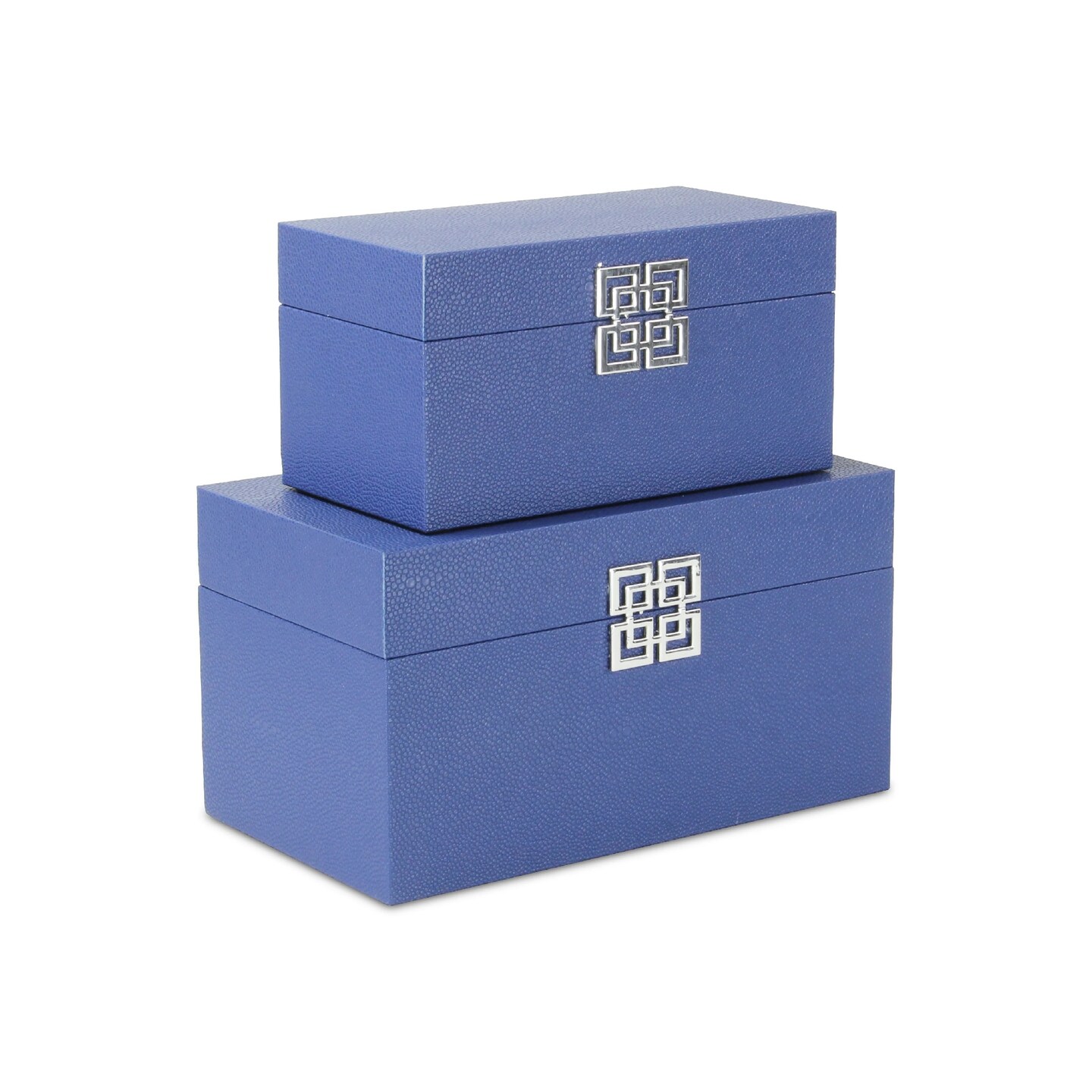 Contemporary Home Living Set of 2 Blue Rectangular Double Happiness Shagreen Boxes 12&#x22;
