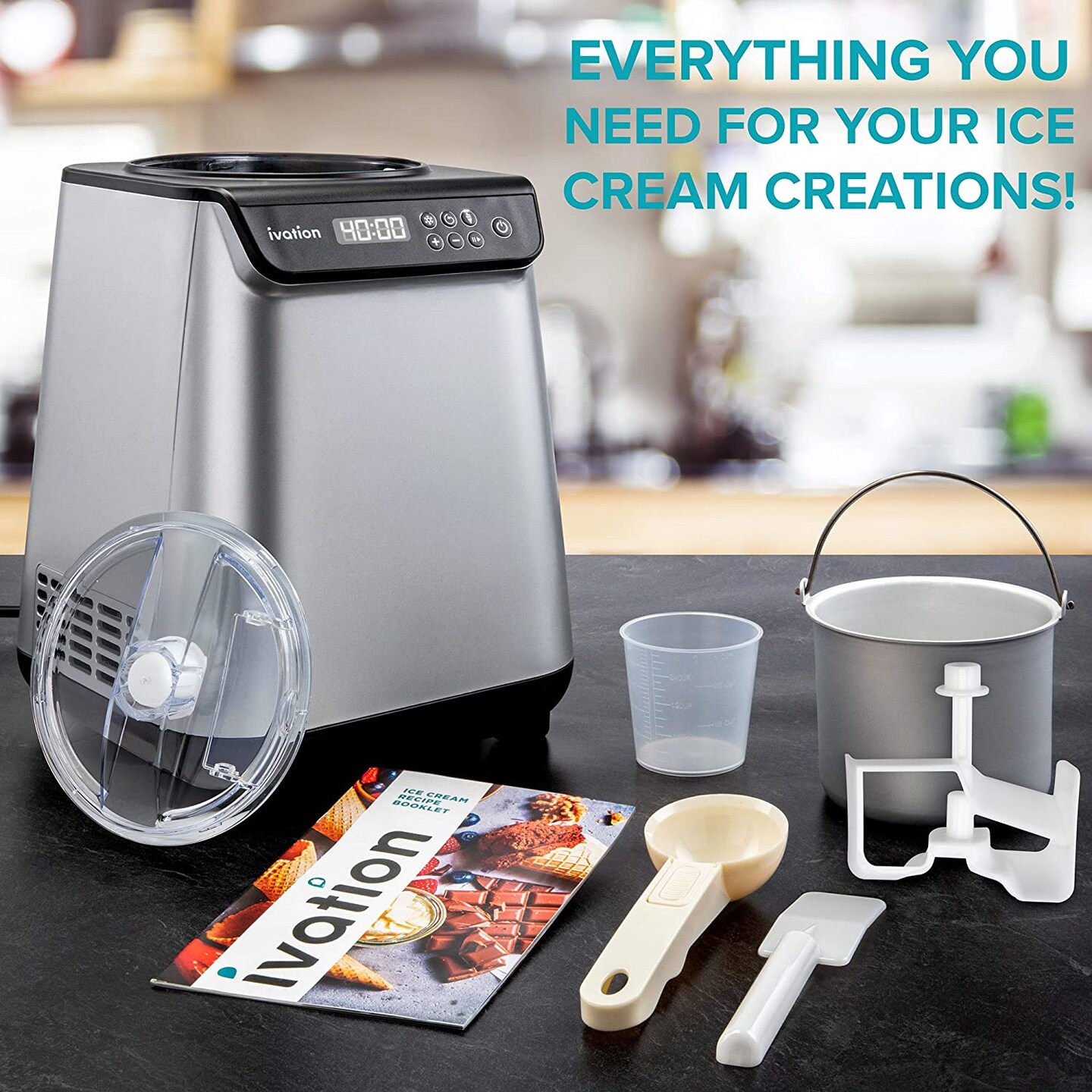 Ivation Automatic Ice Cream Maker Machine w/Built-In Compressor, 2 qt Gelato Maker