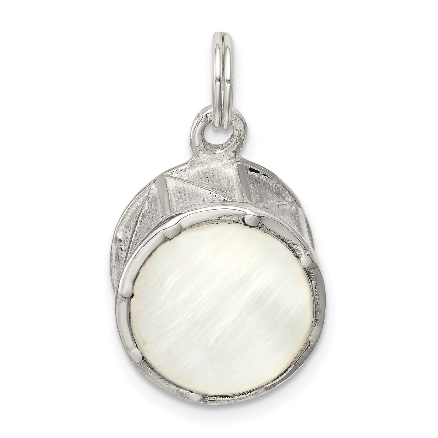 Sterling Silver Mother of Pearl Drum Charm Jewerly 20mm x 17mm