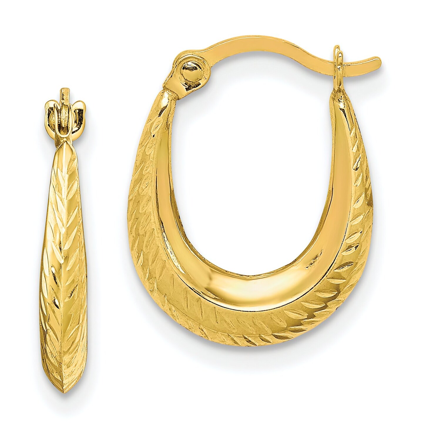 10K Gold Textured Hollow Hoop Earrings Jewerly
