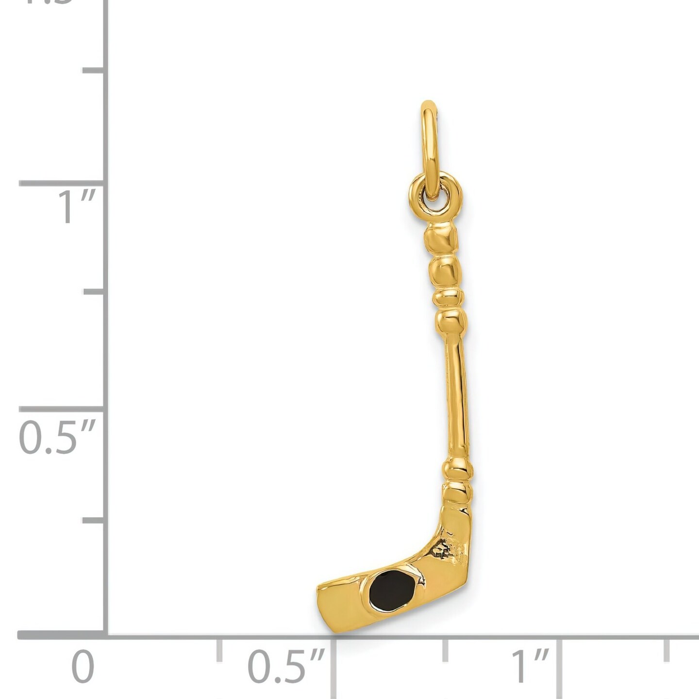 14K Yellow Gold 3D Hockey Stick & Enamel Puck Charm Jewerly 29mm x 9mm