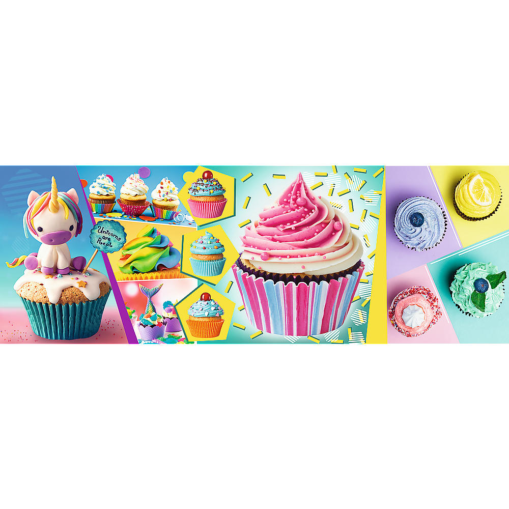 Panorama 1000 Piece Jigsaw Puzzles, Colorful Cupcakes, Puzzle of Sweets and Unicorn Cupcake, Adult Puzzles, Trefl 29045