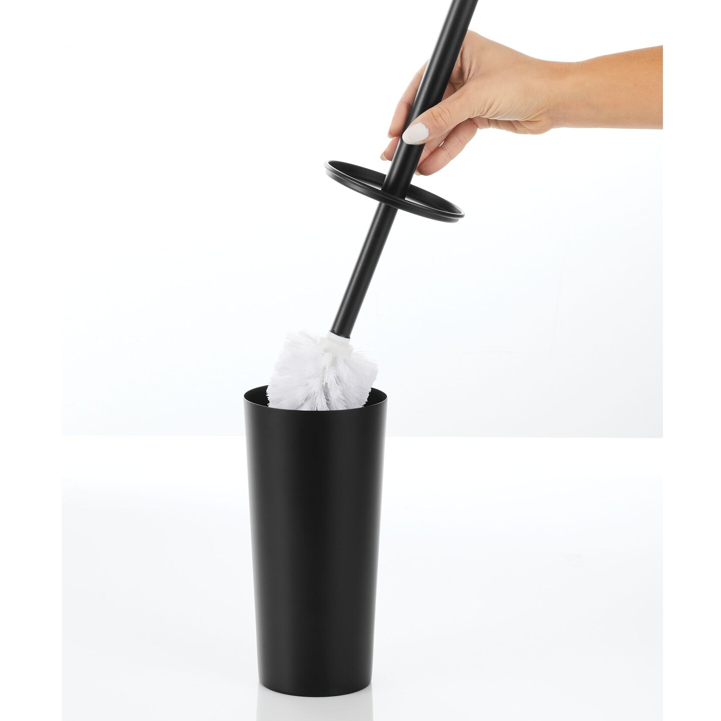 mDesign 2 Piece Steel/Plastic Bathroom Set, Bowl Brush and Trash Can