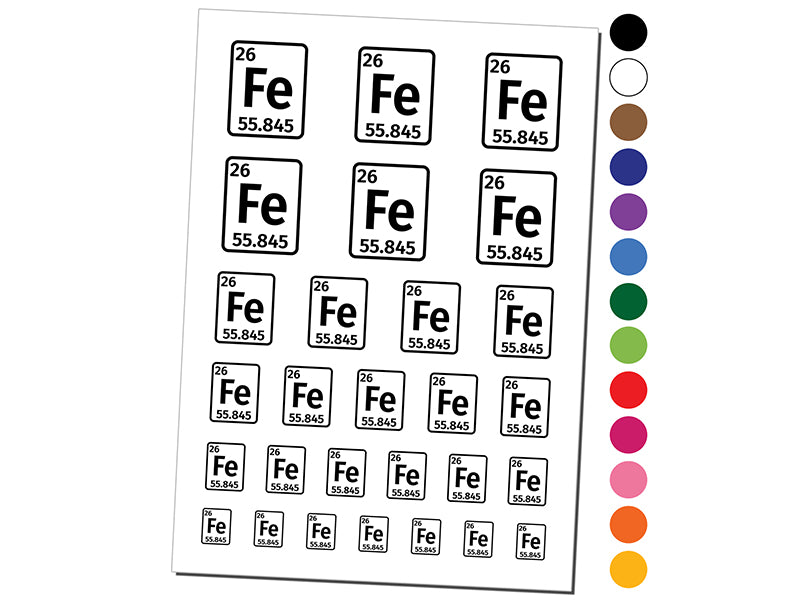 Iron Periodic Table of Elements Science Chemistry Temporary Tattoo Water Resistant Fake Body Art Set Collection