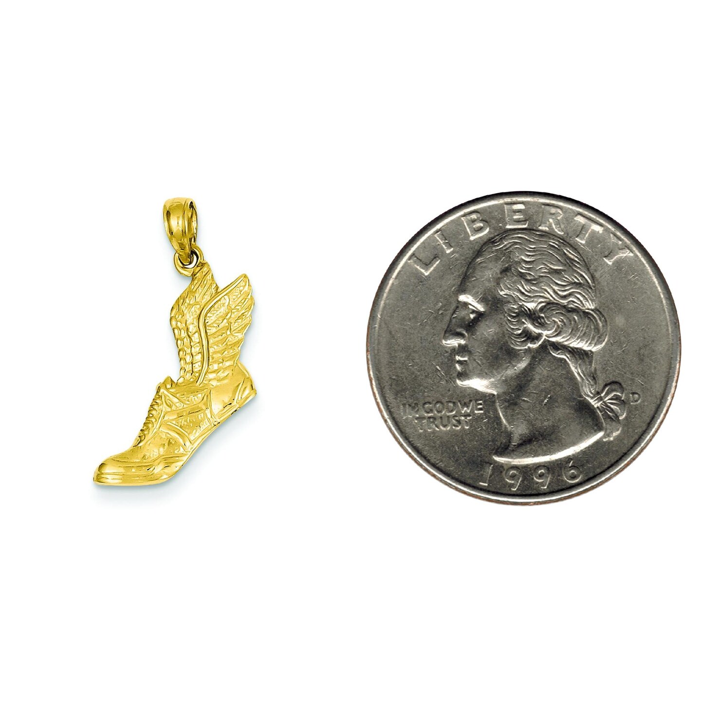 14K Gold Running Shoe w/ Wings Charm Sneaker Pendant