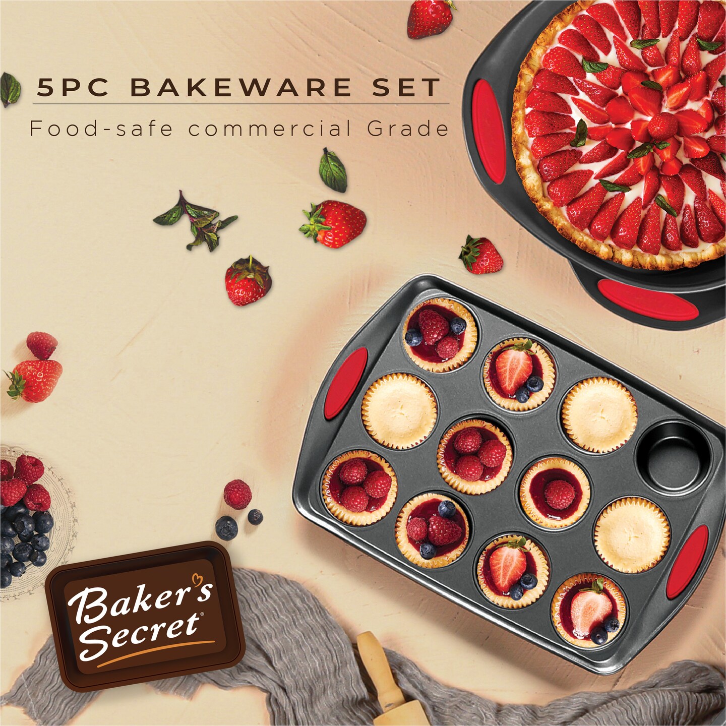 Baker's Secret Bakeware Sets - 5 Pieces Baking Pans Set with Grip - Baking  Sheets for Oven Nonstick Set, Wedding Registry Items baking dishes for oven  - Nonstick pan set Kitchen Supplies, Easy Grip