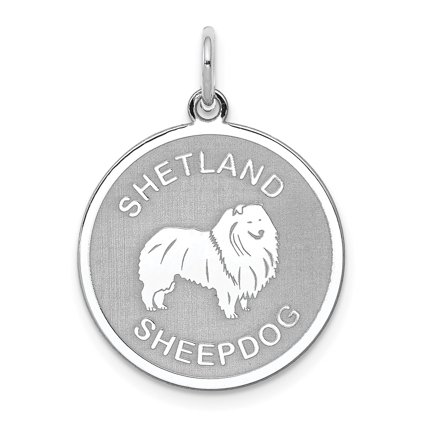 Sterling Silver Shetland Sheepdog Disc Charm Pendant Jewerly 26mm x 19mm
