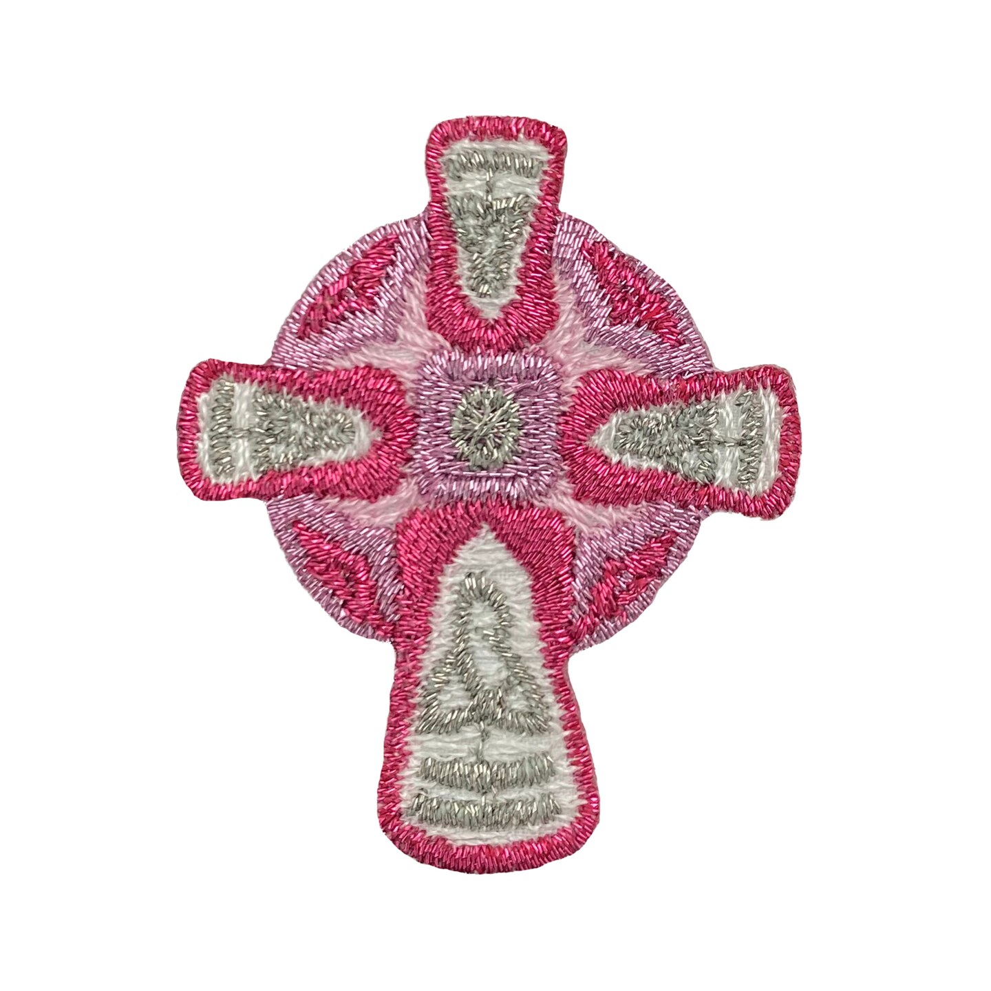 Silver and Pink Celtic Cross, Embroidered, Iron on Patch