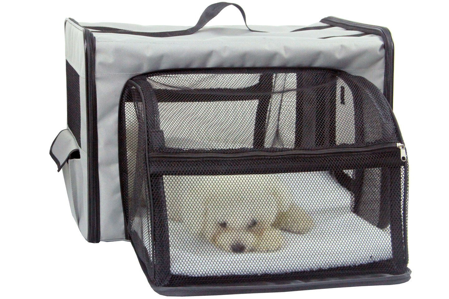 Pet Life Capacious Dual-Expandable Wire Folding Lightweight Collapsible Travel Pet Dog Crate Grey-S