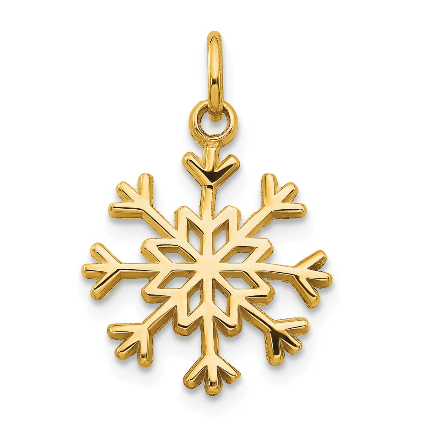 10K Yellow Gold Snowflake Charm Polished Winter Jewelry 20mm x 21mm