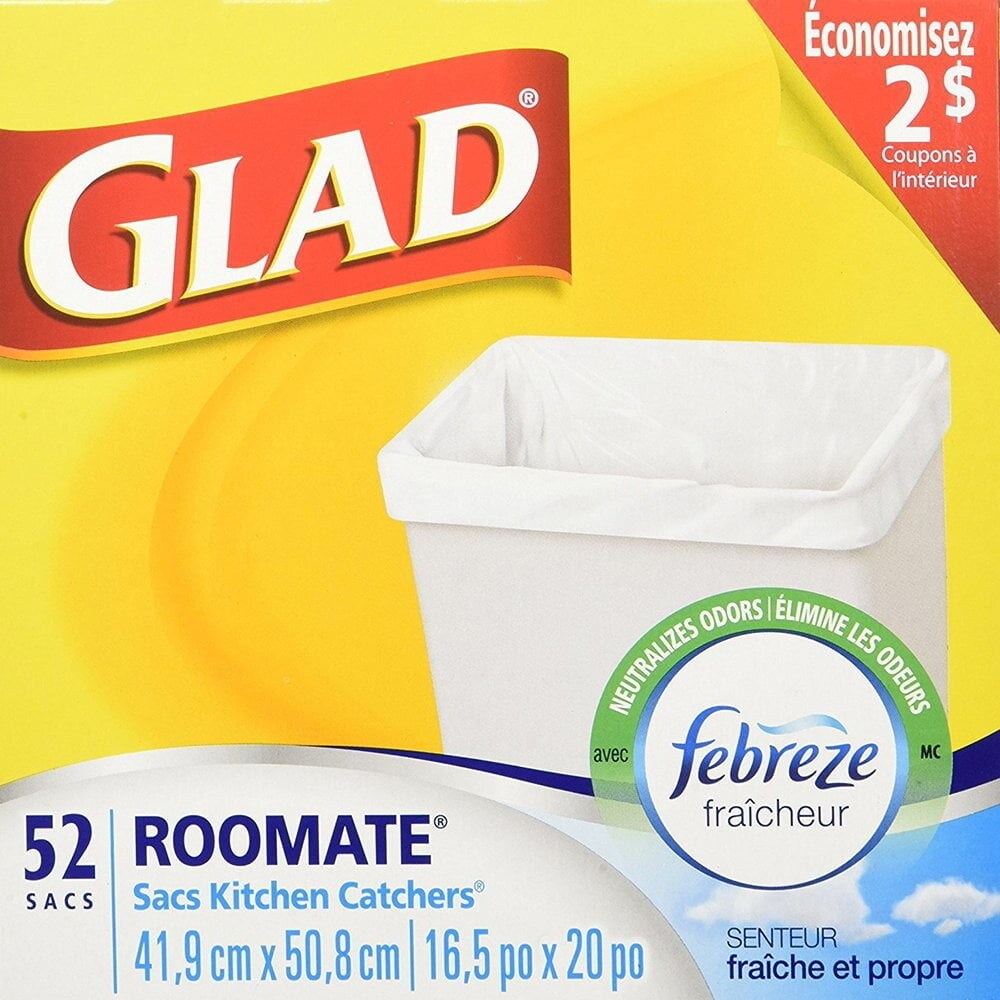 Glad Roomate Kitchen Catchers Garbage Bags with Febreze Freshness, 52 Count (Pack of 3)