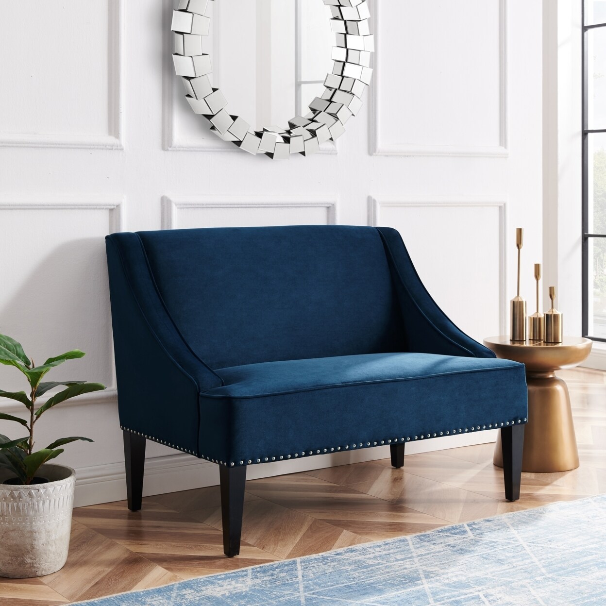 Inspired Home Janessa Velvet Bench - Upholstered with Swoop Arms
