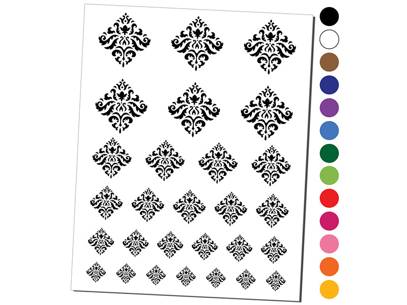 Decorative Floral Diamond Pattern Temporary Tattoo Water Resistant Fake Body Art Set Collection