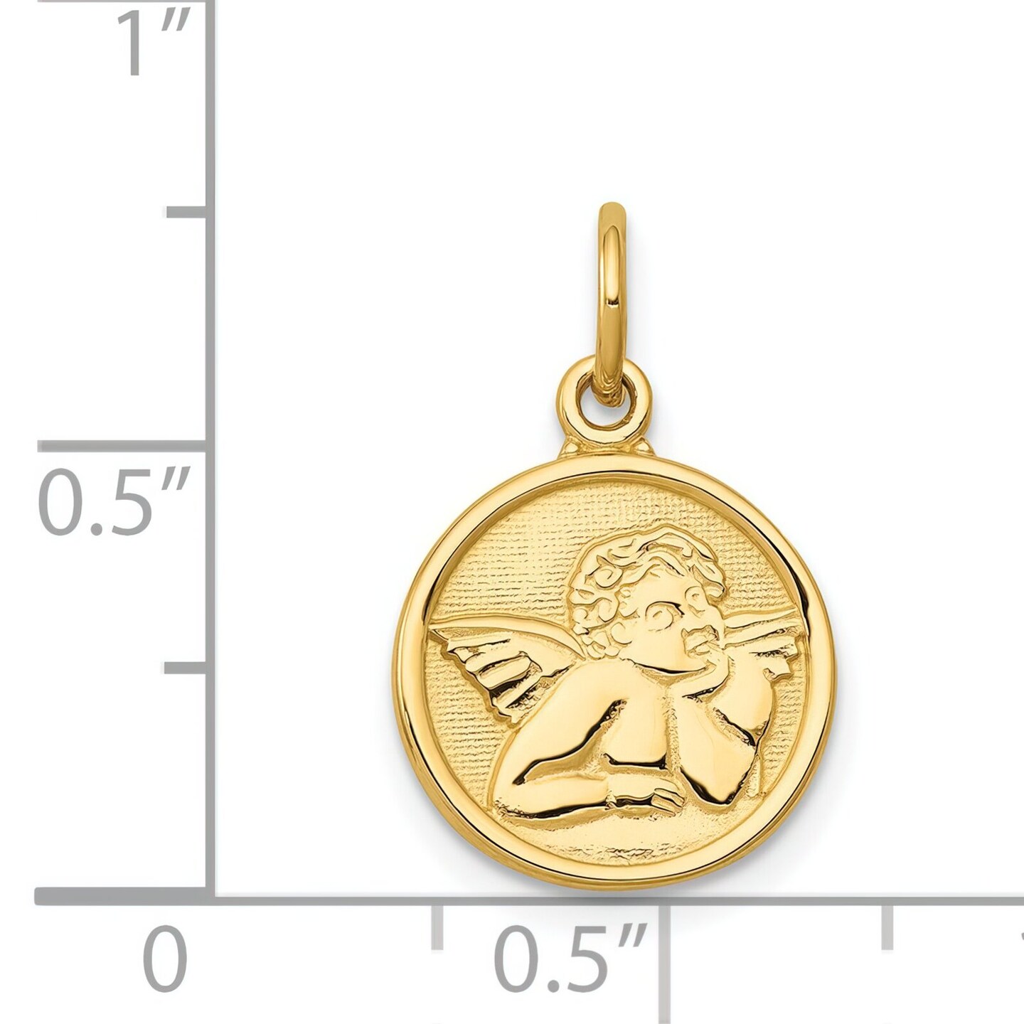 14K Yellow Gold Angel Charm Pendant Religious Jewerly 21mm x 13mm