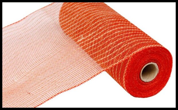 10.25&#x22; x 10yd Orange, Red, Natural Poly/Jute Mesh - Perfect for Fall Wreaths, Crafts, and Floral Arrangements- RY800533