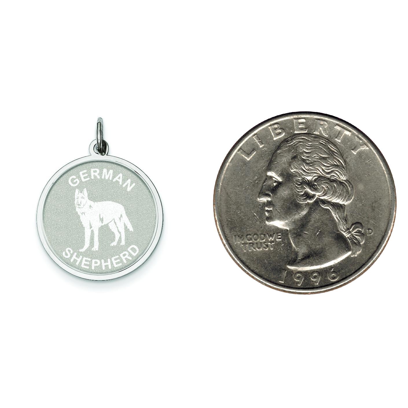 Sterling Silver German Shepherd Disc Charm Pendant Jewerly 26mm x 19mm