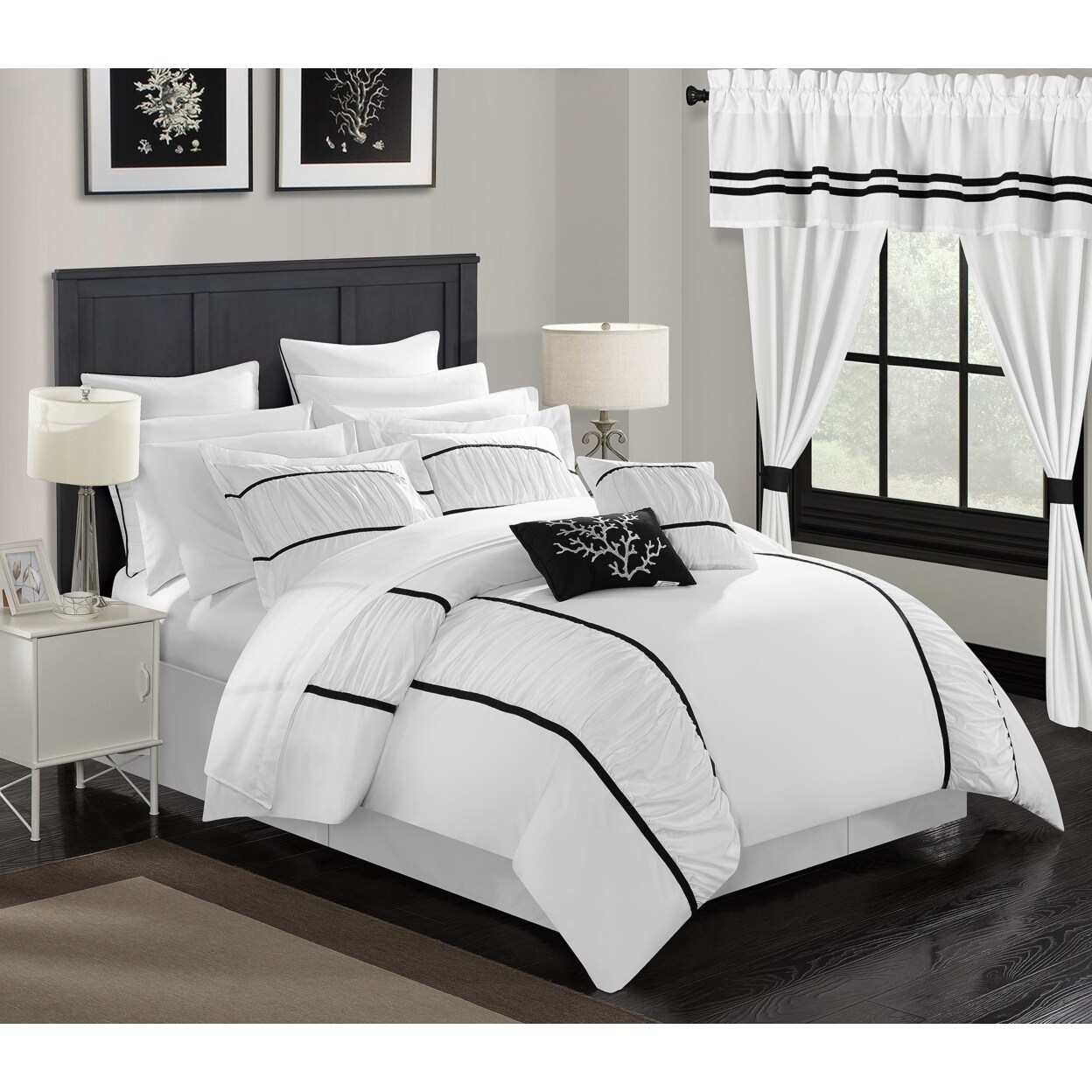 Chic Home 24 Piece Marian Complete bedroom in a bag Pinch Pleat Ruffled Designer Embellished Bed In a Bag Comforter Set