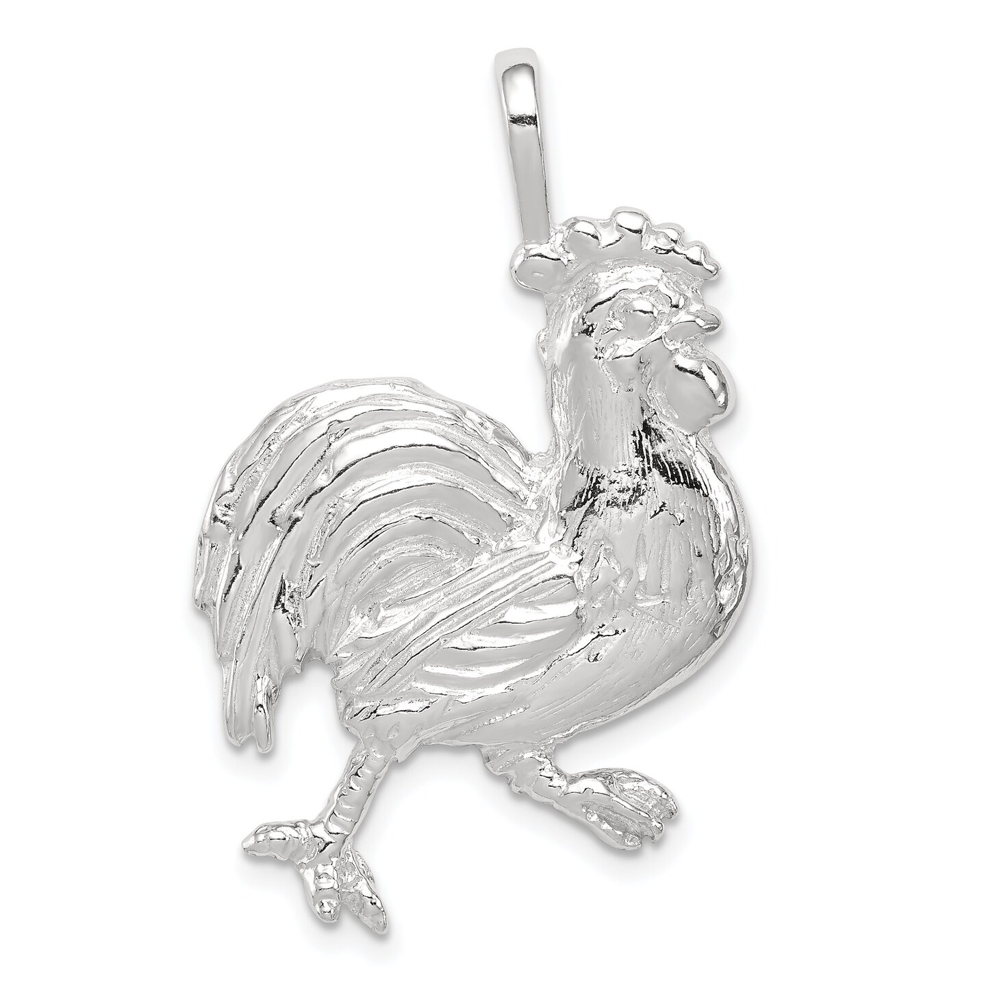 Sterling Silver Rooster Charm Pendant Chicken Jewelry 37mm x 23mm