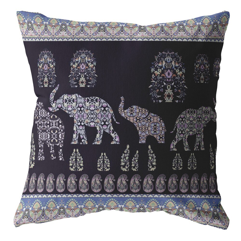 26 Purple Ornate Elephant Indoor Outdoor Zippered Throw Pillow