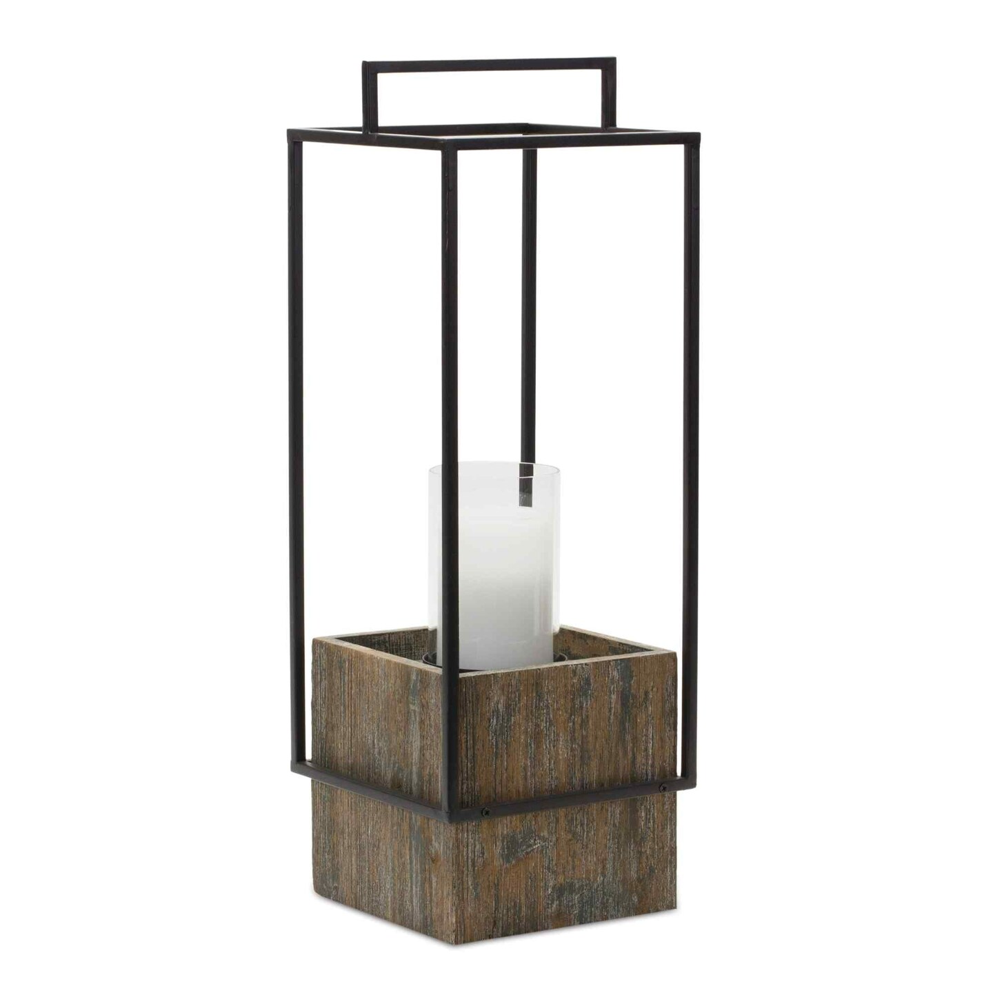 Melrose Wooden Hurricane Candle Holder - 21.5&#x22; - Black and Brown