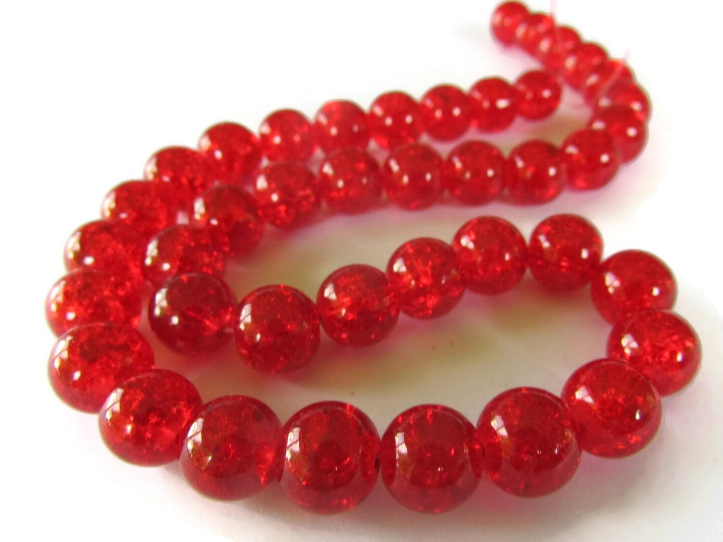 10mm Red Crackle Glass Round Beads