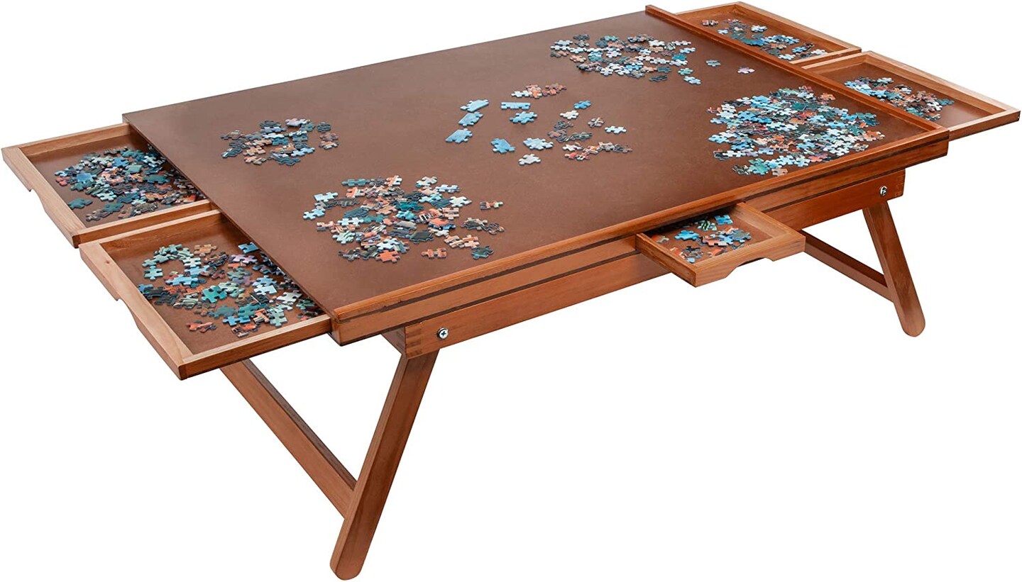 Wooden Jigsaw Puzzle Board Table for 1500 Pieces with Drawers and