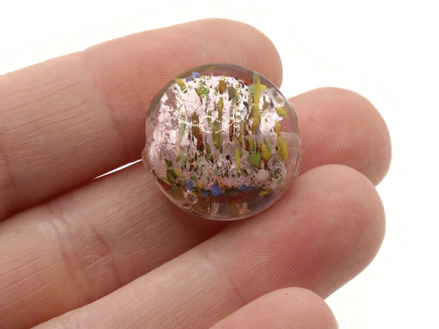 4 21mm Pink Speckled Coin Flat Round Lampwork Glass Beads