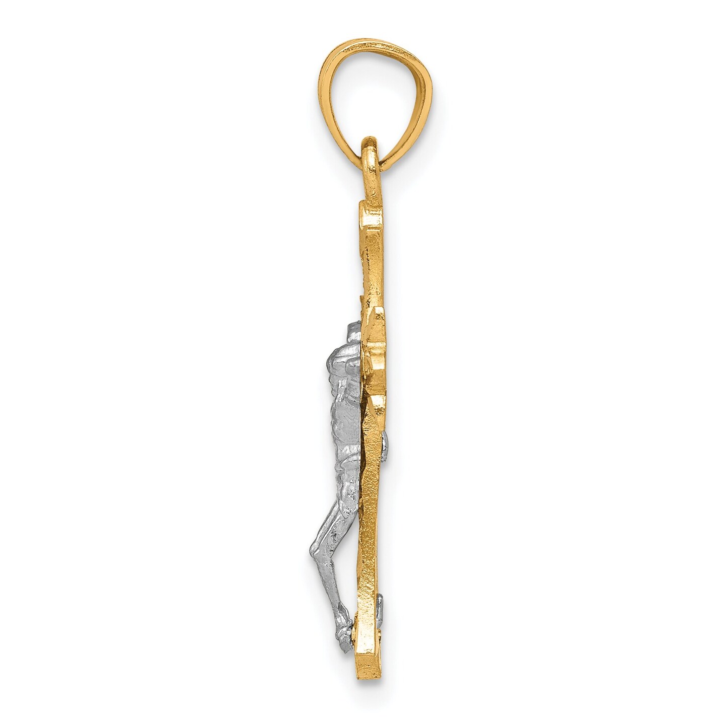 10K Yellow Gold & Rhodium Plated Filigree Crucifix Pendant Charm 25mm x 14mm