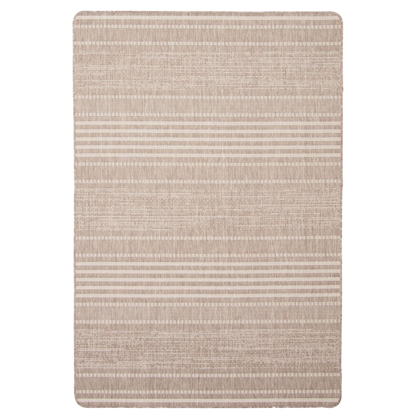 Chaudhary Living 4.25&#x27; x 6.5&#x27; Striped Indoor Outdoor Area Throw Rug - Taupe and Cream