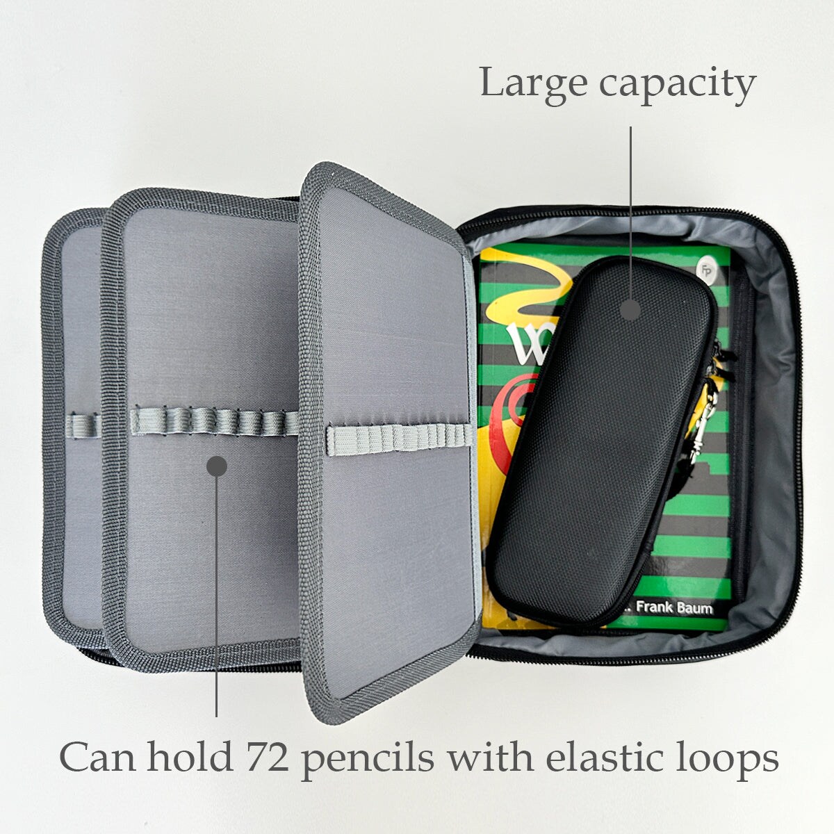 Wrapables Large Capacity 72 Slot Pencil Case for Colored Pencils, Stationery Pouch Black